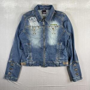Vintage Y2K Southpole Denim Jacket Junior XL (Womens M) Blue Cropped Spell Out